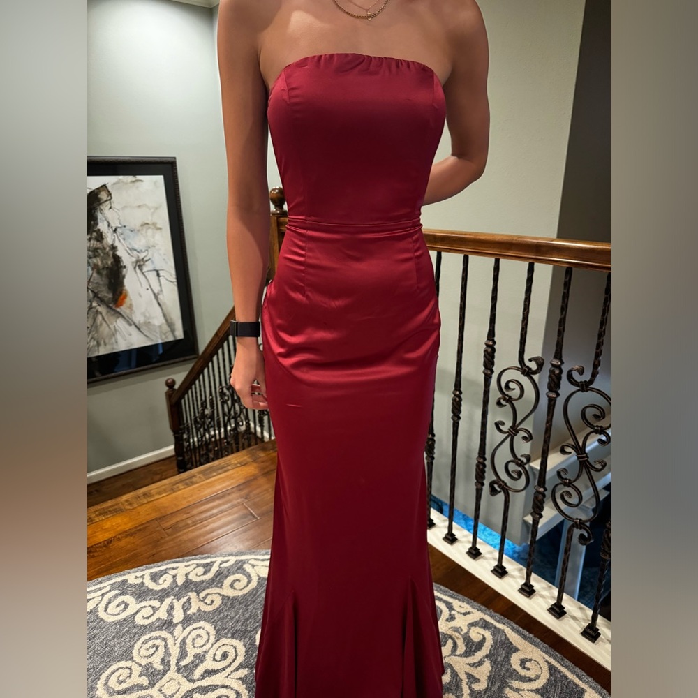 Red strapless dress